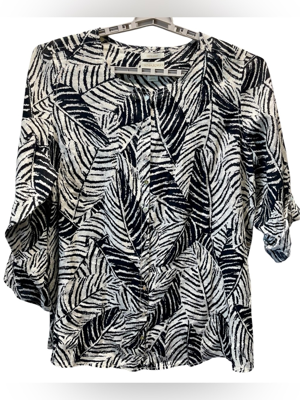 Cynthia Rowley Woman’s Sz 2X Linen Botanical Leaf Print Tunic Top